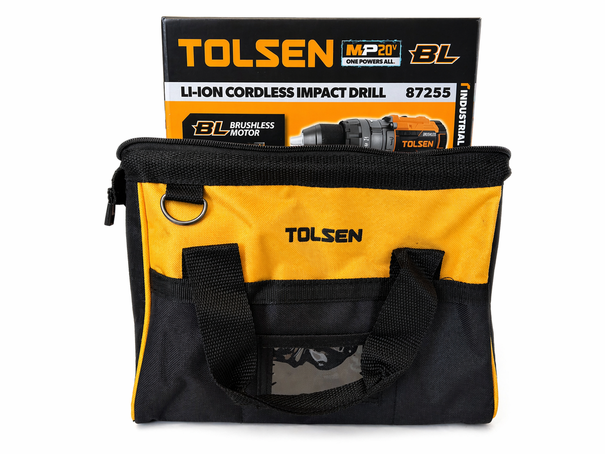KIT TRAPANO AVVITATORE TOLSEN CON BORSA, BATTERIE E CARICABATTERIE (MOD. 87255)