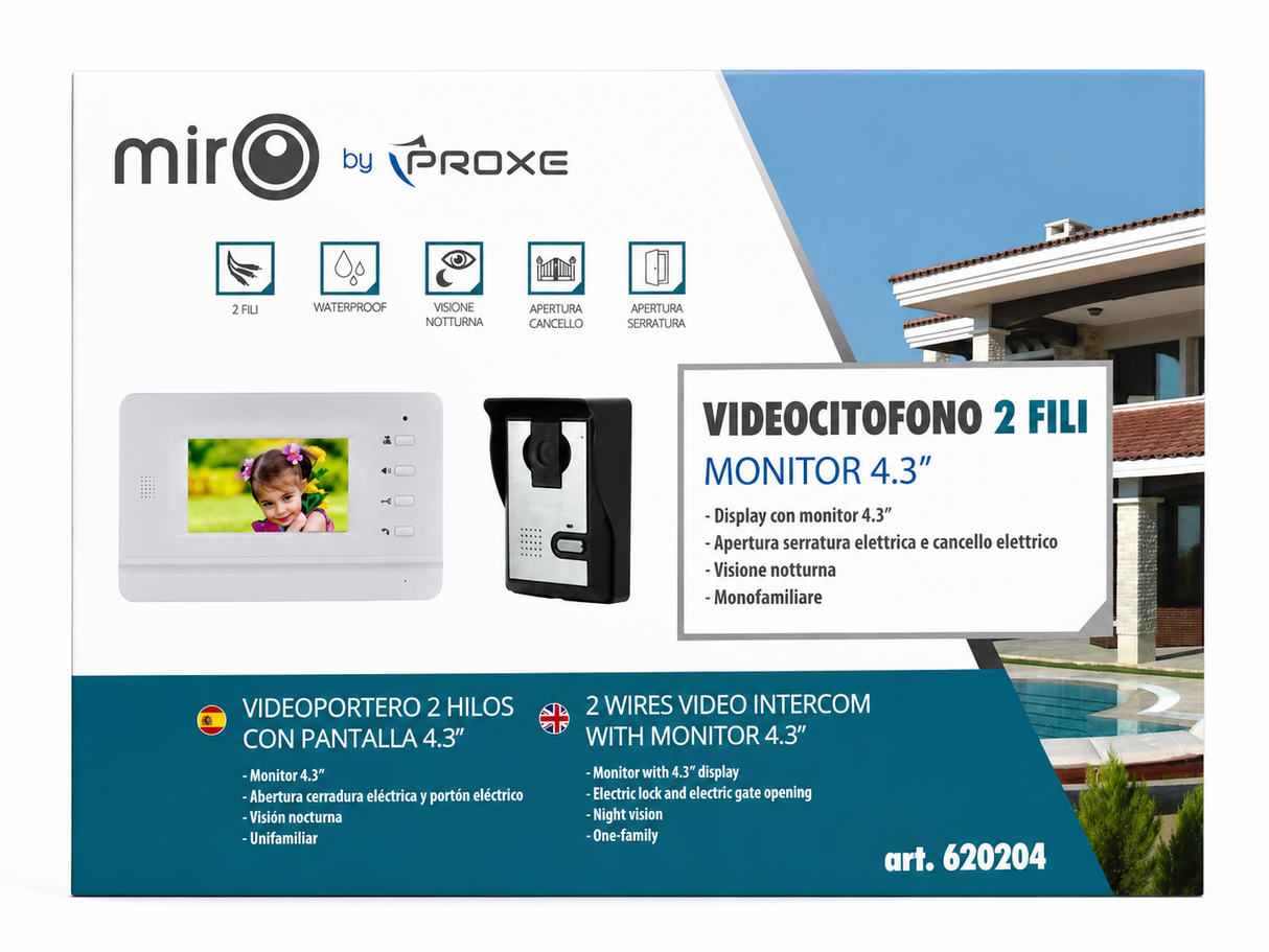 KIT VIDEOCITOFONO MONOFAMILIARE A 2 FILI MIRO BY PROXE