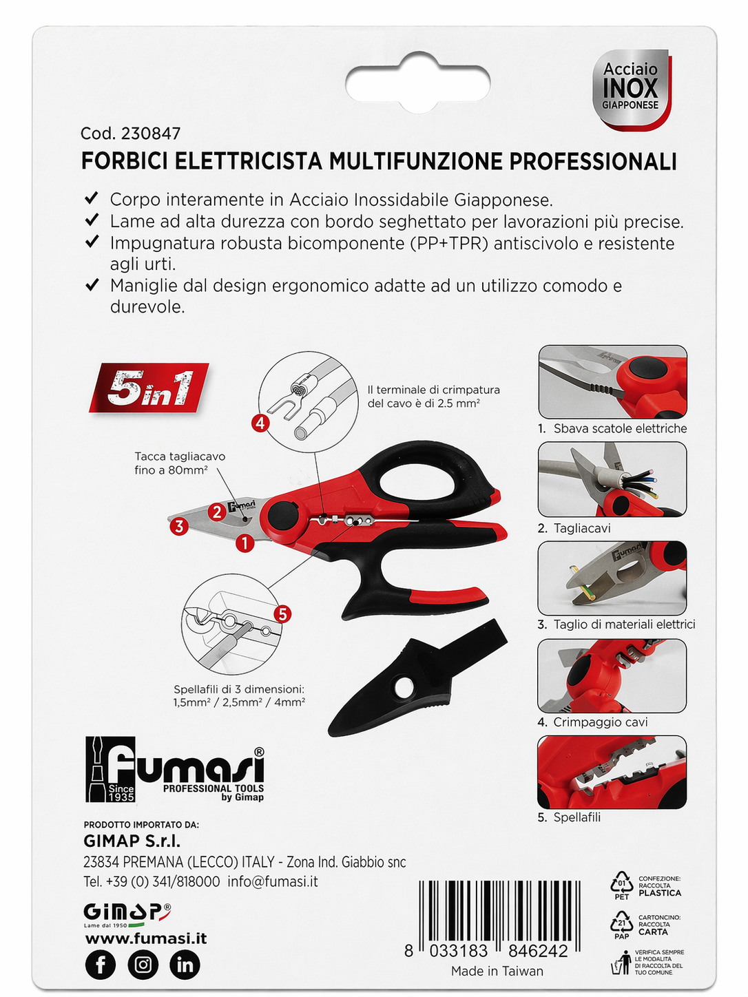 FORBICI PROFESSIONALI MULTIFUNZIONE DA ELETTRICISTA FUMASI