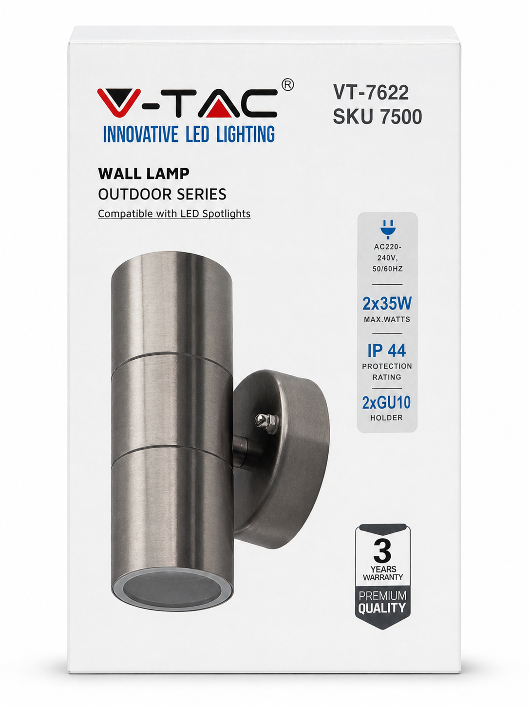 APPLIQUE DA PARETE V-TAC - WALL LAMP ACCIAIO