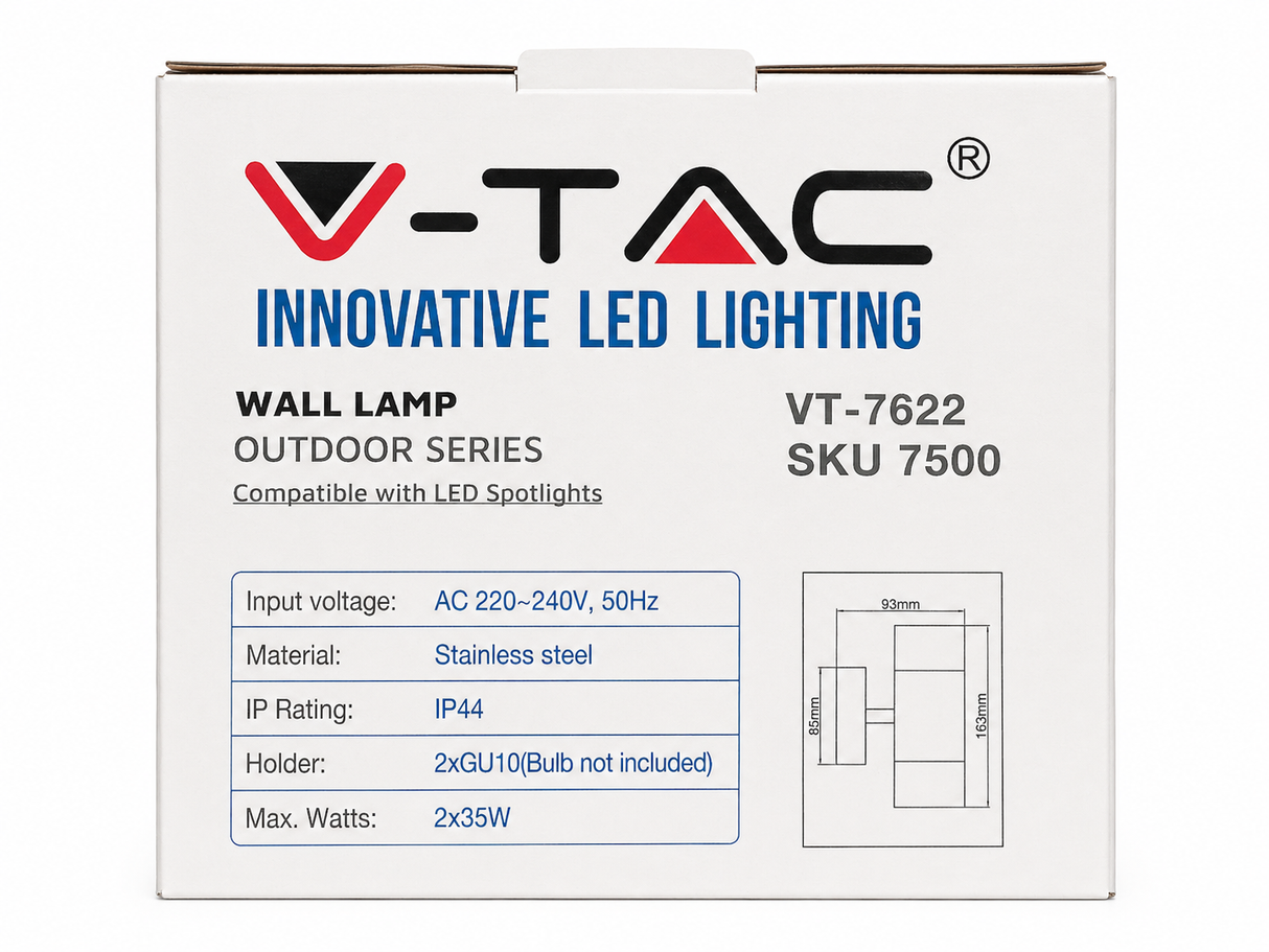 APPLIQUE DA PARETE V-TAC - WALL LAMP ACCIAIO